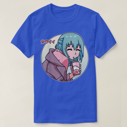 アニメガールかわいいストロベリーミルク日本のマンガO Tシャツ (デザイン正面)