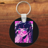 アニメガールかわいいワイフピンク日本のエステ キーホルダー (正面)