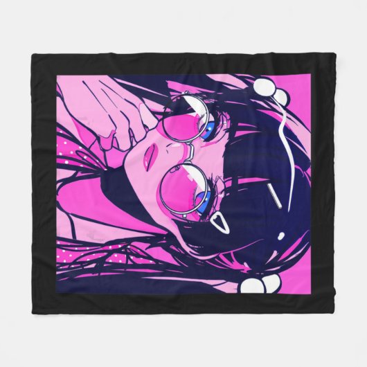 アニメガールかわいいワイフピンク日本のエステ フリースブランケット (正面(横))