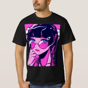 アニメガールかわいいワイフピンク日本のエステ Tシャツ