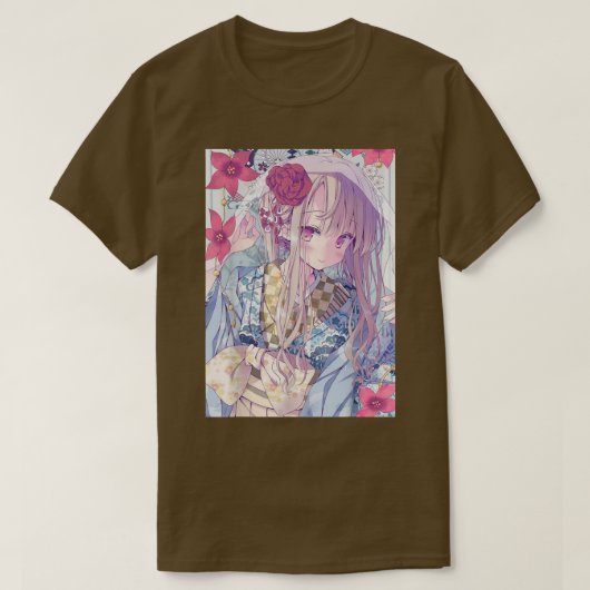 アニメガールかわいい和風美学日本のマンガO Tシャツ (デザイン正面)