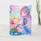 アニメガールとアクソロトルパーソナライズされた誕生日 カード (正面)