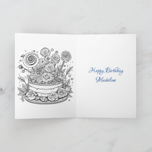 アニメガールとアクソロトルパーソナライズされた誕生日 カード (内部)