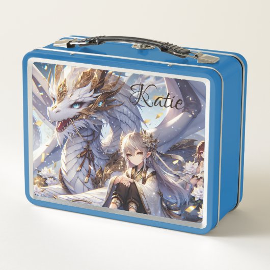 アニメガールとドラゴンパーソナライズされた メタルランチボックス (裏面)