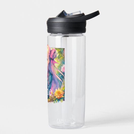 アニメガールとバタフライの水色パーソナライズされた ウォーターボトル (左面)