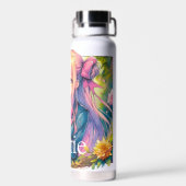 アニメガールとバタフライの水色パーソナライズされた ウォーターボトル (背面)