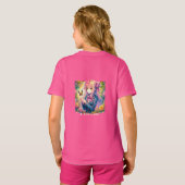 アニメガールとバタフライ水彩画 Tシャツ (裏面フル)