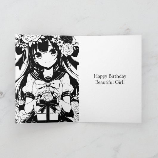 アニメガールとバタフライ誕生日カラーページ カード (内部)