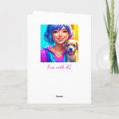 アニメガールと子犬パーソナライズされた誕生日 カード (裏面)