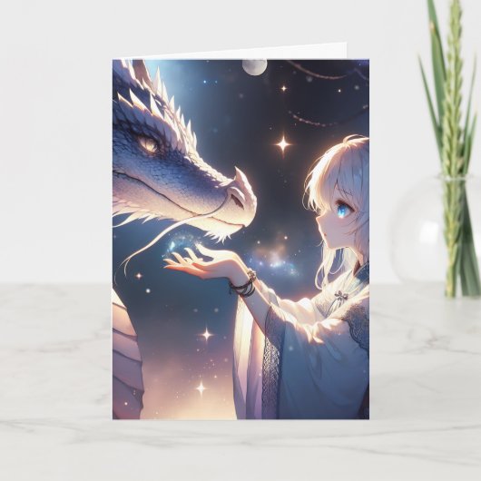アニメガールと彼女のドラゴン神秘的誕生日 カード (正面)