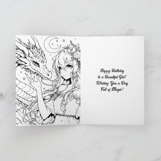 アニメガールと彼女のドラゴン神秘的誕生日 カード (内部)