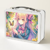 アニメガールと蝶の水彩愛アート メタルランチボックス (裏面)