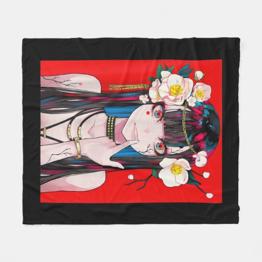 アニメガールわふ日本の美学かわいい大宅 フリースブランケット (正面(横))