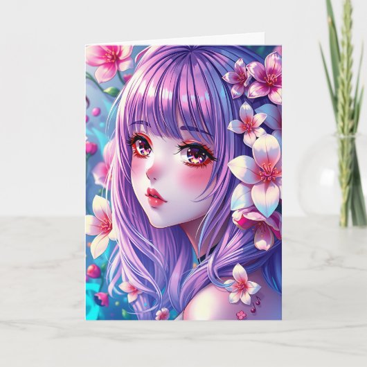 アニメガールをテーマにしたカラーリングページ誕生日 カード (正面)