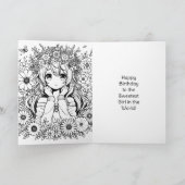 アニメガールをテーマにしたカラーリングページ誕生日 カード (内部)