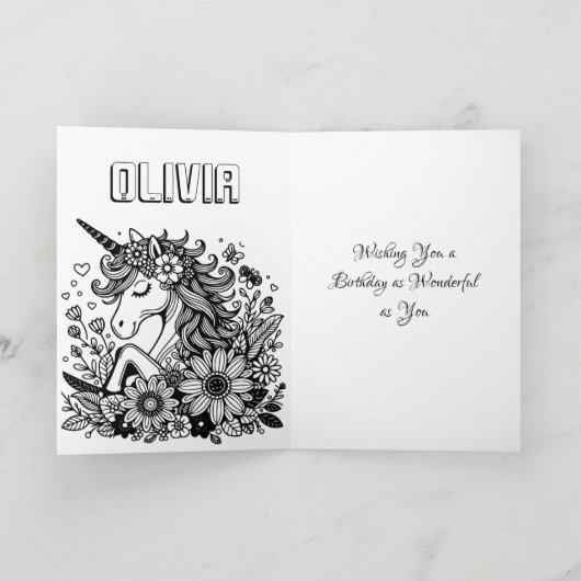 アニメガールオンユニコーンプラスカラーリングページ誕生日 カード (内部)