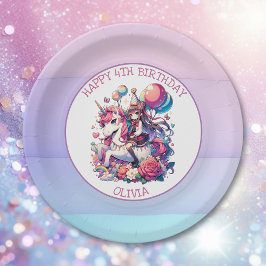 アニメガールオンユニコーン誕生日 パーソナライズされた ペーパープレート