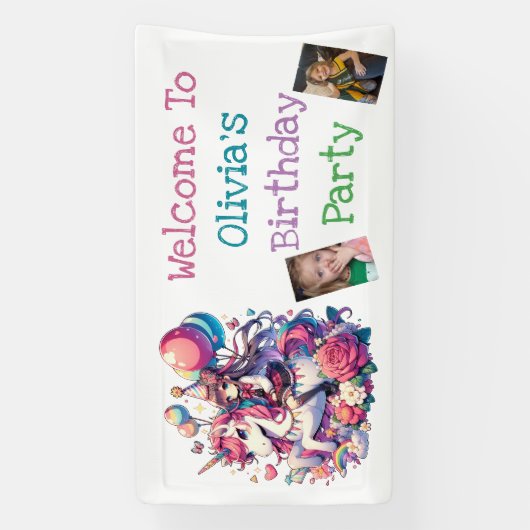 アニメガールオンユニコーン誕生日 パーソナライズされた 横断幕 (縦)