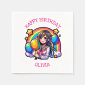アニメガールカラフルアーポップ・アートのト誕生日パーソナライズされた スタンダードカクテルナプキン (正面)