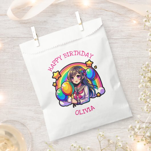 アニメガールカラフルアーポップ・アートのト誕生日パーソナライズされた フェイバーバッグ (クリップ留めされた状態)