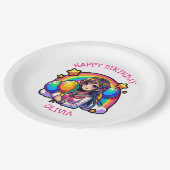 アニメガールカラフルアーポップ・アートのト誕生日パーソナライズされた ペーパープレート (アングル)