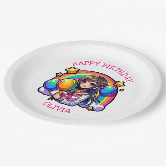 アニメガールカラフルアーポップ・アートのト誕生日パーソナライズされた ペーパープレート (アングル)