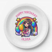 アニメガールカラフルアーポップ・アートのト誕生日パーソナライズされた ペーパープレート (正面)