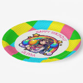 アニメガールカラフルアーポップ・アートのト誕生日パーソナライズされた ペーパープレート (アングル)