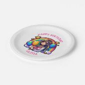 アニメガールカラフルアーポップ・アートのト誕生日パーソナライズされた ペーパープレート (アングル)