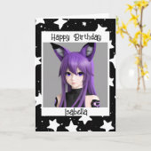 アニメガールキツネ耳誕生日 カード (黄色い花)