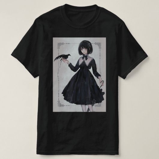 アニメガールサッドレトロ美学日本のオタク Tシャツ (デザイン正面)