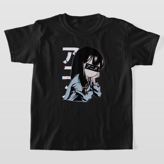 アニメガールシャツかわいい悲しい女子校生オタク Tシャツ (レイダウン)