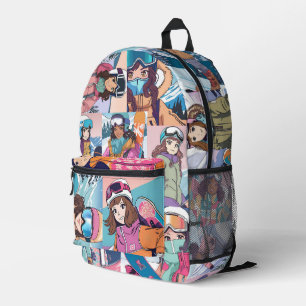 アニメガールスノーボーダーコラージバックパック プリントバックパック