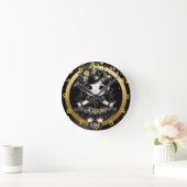 アニメガールズかわいいゴシックかわいいデコールブラック金ゴールド ラウンド壁時計 (ホーム)