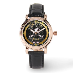 アニメガールズかわいいゴシックチビ（小さくかわいく書いた感じ）デコールブラック金ゴールド 腕時計