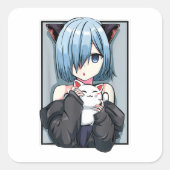 アニメガールネコキャットガールパステルかわいい猫マンガジャ スクエアシール (正面)