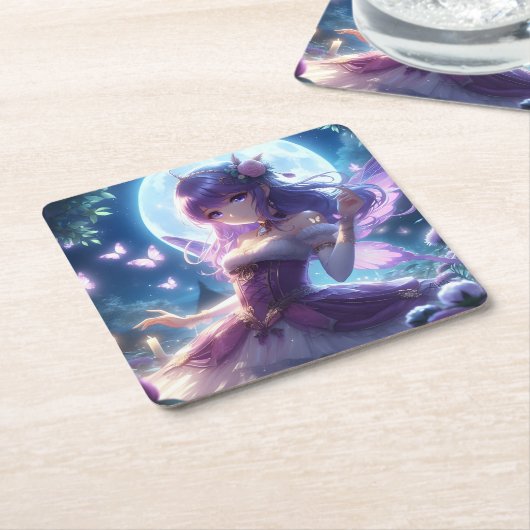 アニメガールバイオレットバタフライウィングムーンフェアリー スクエアペーパーコースター (アングル)