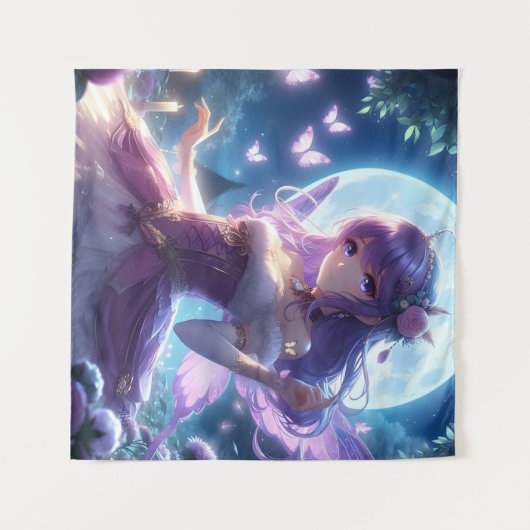 アニメガールバイオレットバタフライウィングムーンフェアリー タペストリー (正面(横))