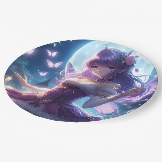 アニメガールバイオレットバタフライウィングムーンフェアリー ペーパープレート (アングル)