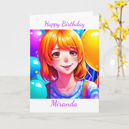 アニメガールパーソナライズされた誕生日 カード (黄色い花)