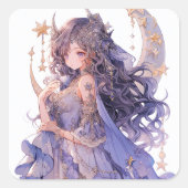 アニメガールパープルムーンプリンセスファンタジーアート スクエアシール (正面)