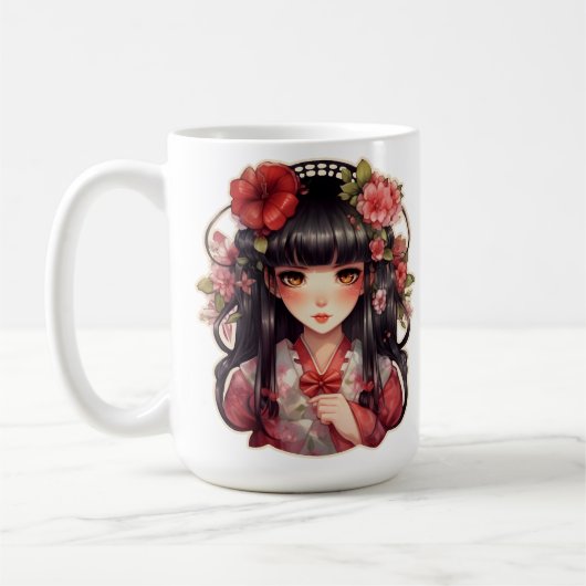 アニメガールピンクの花 コーヒーマグカップ (左)