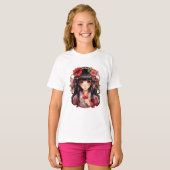 アニメガールピンクの花 Tシャツ (正面フル)