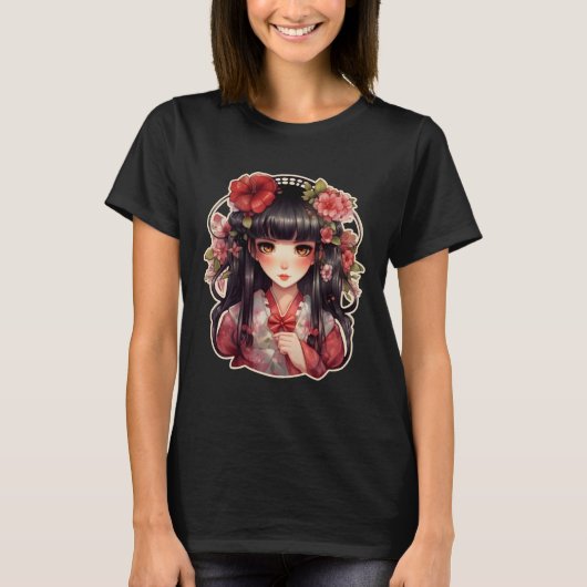 アニメガールピンクの花 Tシャツ (正面)