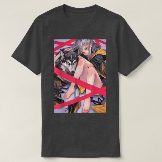 アニメガール和風狼エステティック日本のオタク Tシャツ (デザイン正面)