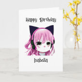 アニメガール猫耳誕生日 カード (黄色い花)