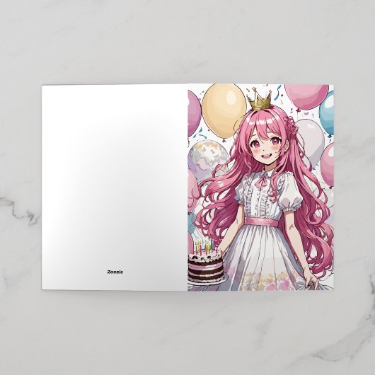 アニメガール誕生日フォイル挨拶カード 箔グリーティングカード (外側レイダウン)
