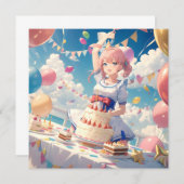 アニメガール誕生日招待状 招待状 (正面/裏面)