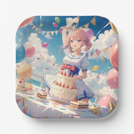 アニメガール誕生日 ペーパープレート (正面)