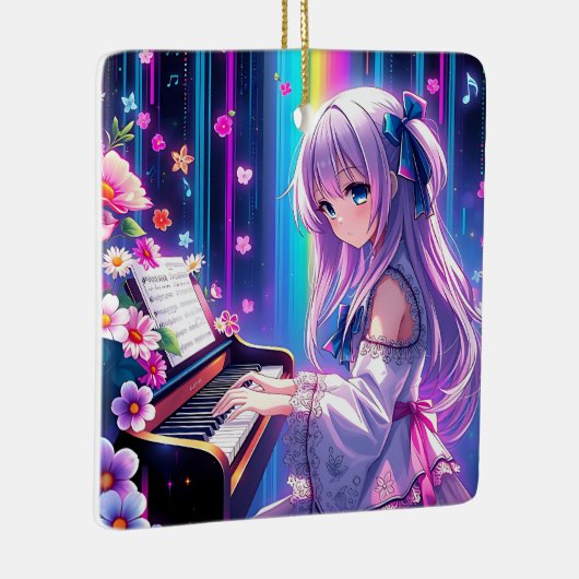 アニメガール遊のピアノクリパーソナライズされたスマス セラミックオーナメント (右)